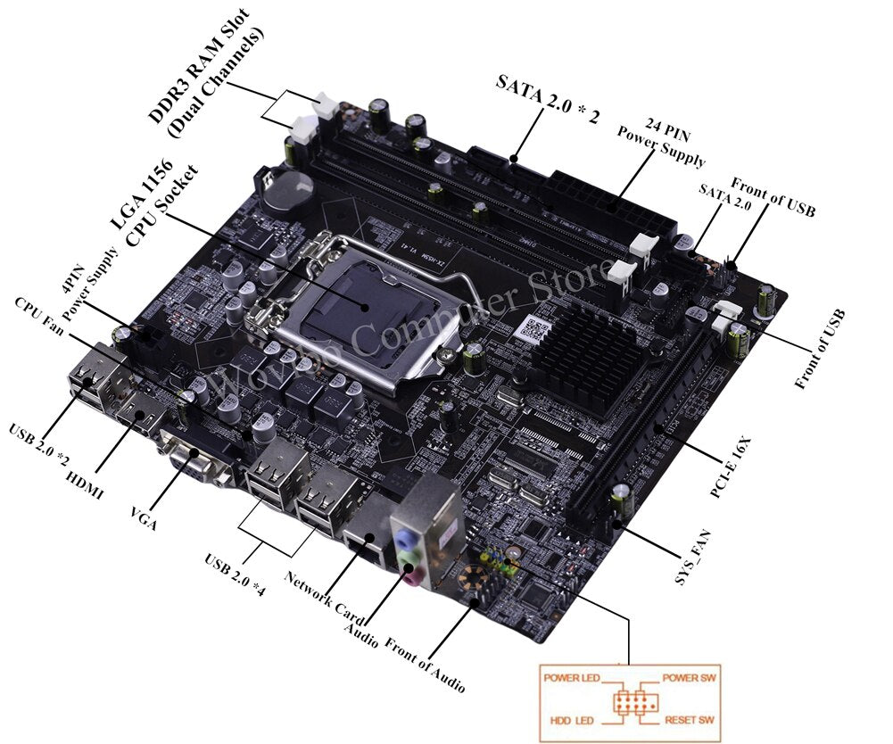 Micro ATX Motherboard H55 Socket LGA 1156 VGA DDR3 Dual Channels for Intel LGA1156Core I3 I5 I7 Xeon 3470 CPU Mainboard