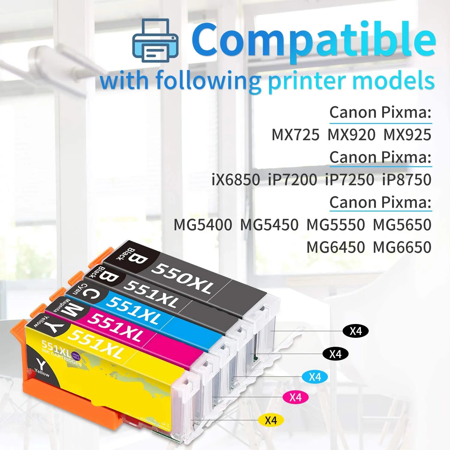 befon 550XL 551XL Replacement for Canon PGI-550 CLI-551 Ink Cartridges Compatible for PIXMA IP7250 IP8750 MX925 MG5650 IX6850