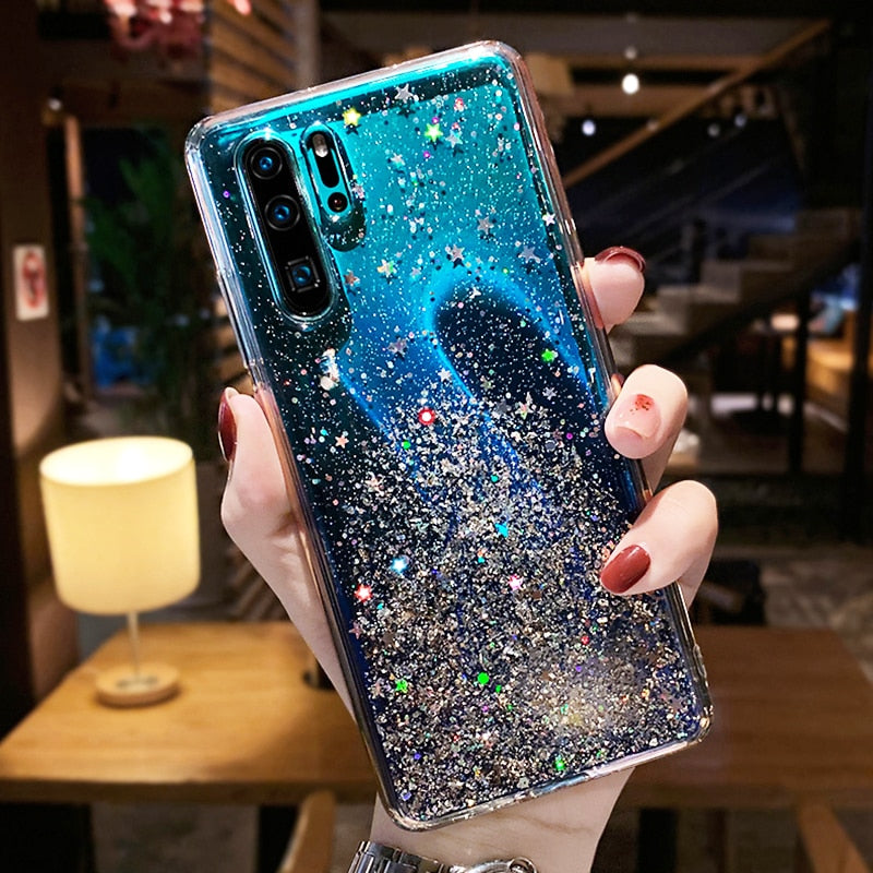 Luxury Glitter Case For Huawei P30 P20 P40 Pro Plus Mate 20 Pro Lite Nova 5T P Smart 2019 2021 TPU Transparent Cover Case