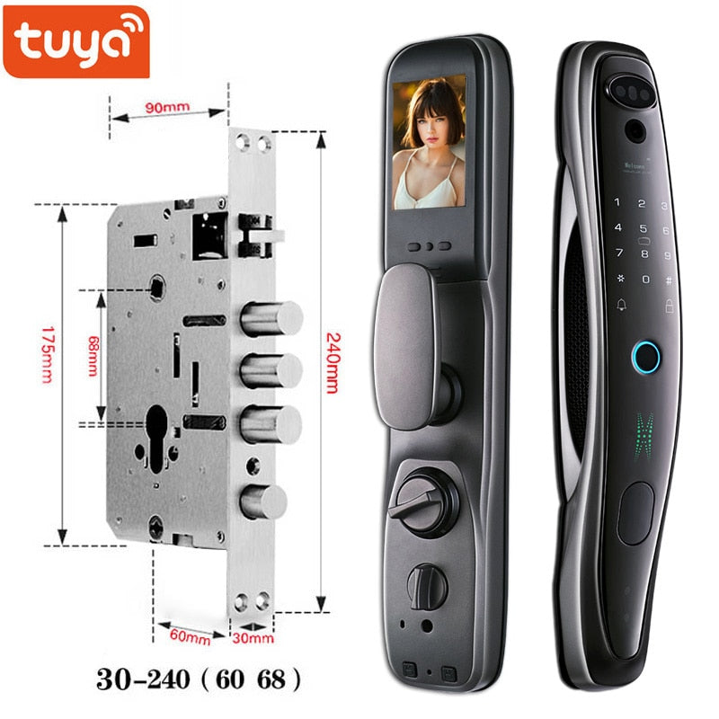 Tuya Smart 3D Face Door Lock Security Face & Camera Monitor Intelligent Fingerprint Password Biometric Electronic Key Unlock