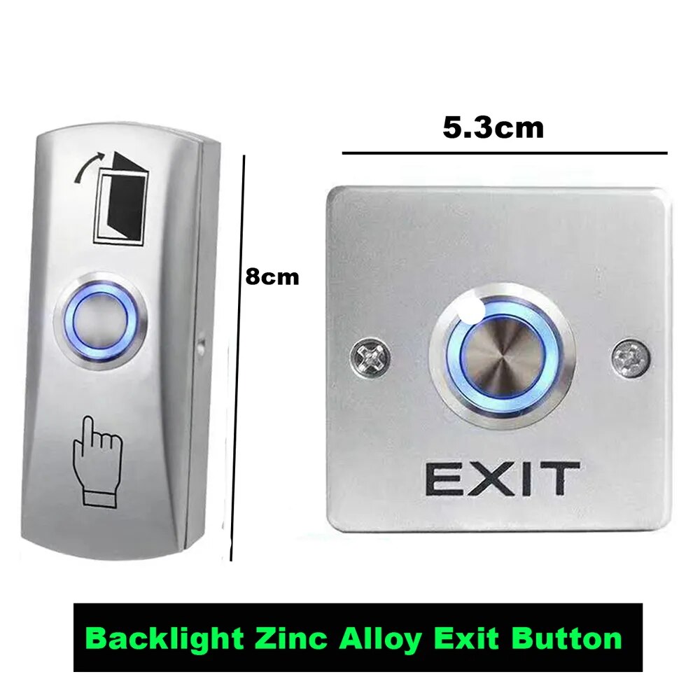 Backlight Zinc Alloy GATE DOOR Exit Button Switch For Access Control System Push Gate Release Button Switch NC/NO/COM/GND/12V+