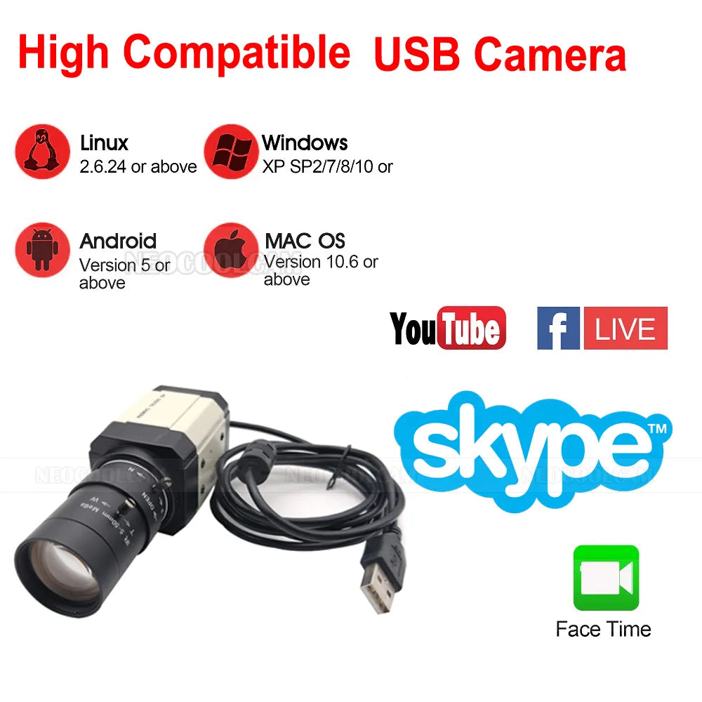 NEOCoolcam HD 2.8-12mm/5-50mm Varifocal Zoom Lens 4MP 30fps 2560x1440 MJPG High Speed UVC USB Webcam PC Camera