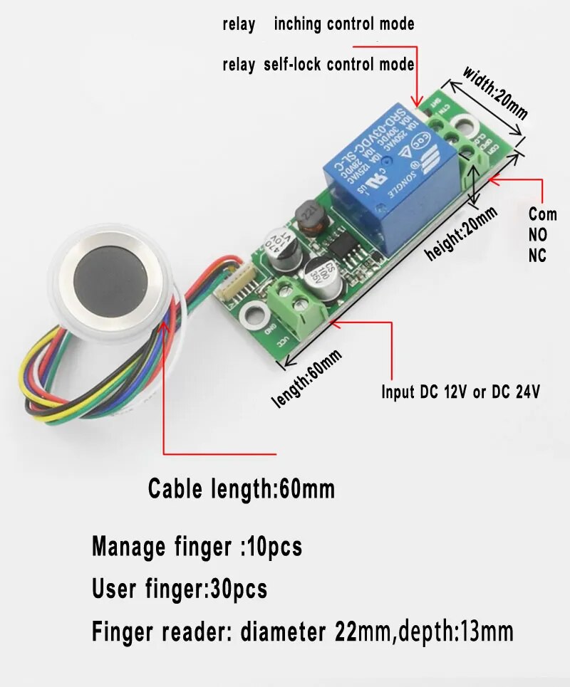 Embedded finger reader & access control board Capacitive Fingerprint Access Control 30pcs finger used to intercom / lift manage