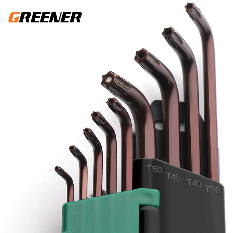 Greener 9PCS DoubleEnd L Type Screwdriver Hex Wrench Set Allen Key Hexagon Flat Ball Torx Star Head Spanner Key Set Hand Tools