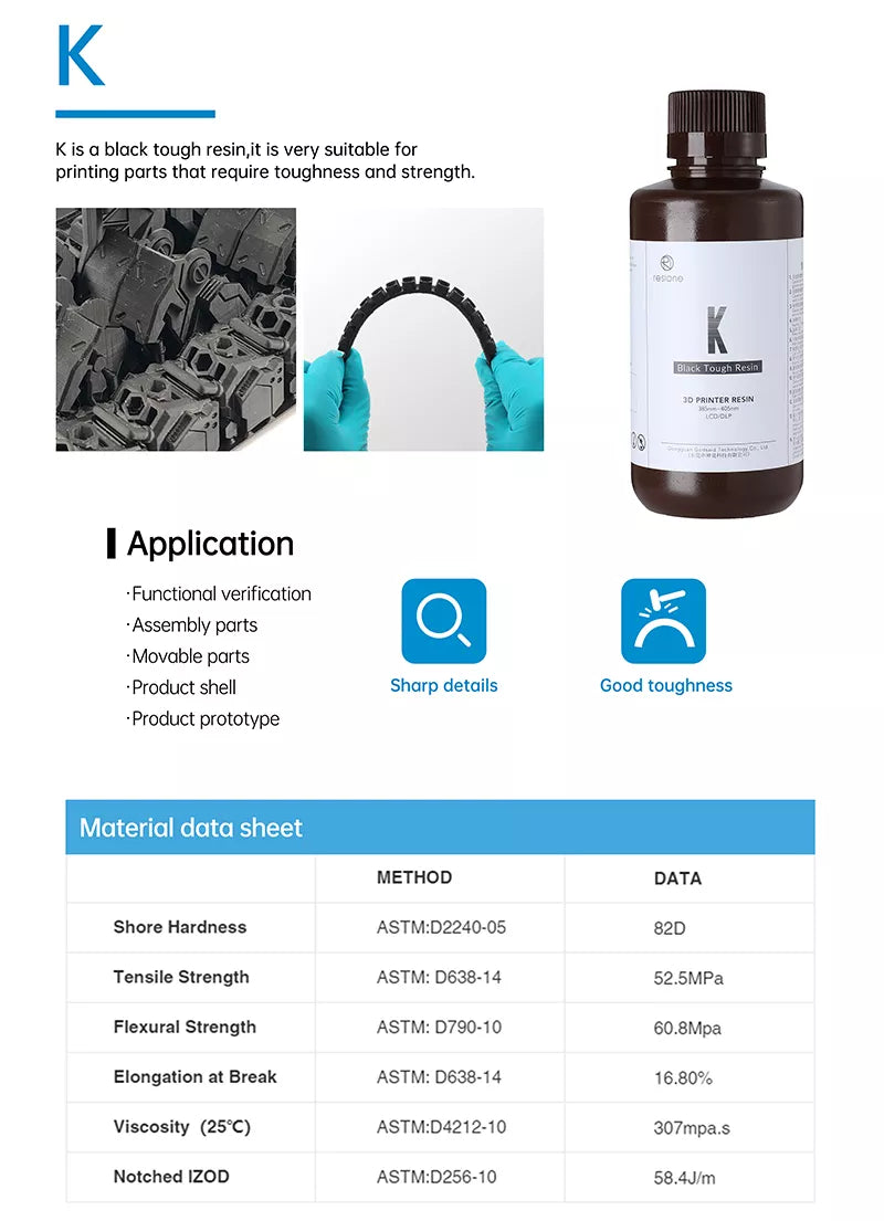 Resione 500g Tough ABS-Like 3D Printer Resin Elegoo Anycubic SLA DLP LCD 405nm UV Resin 3D Printer