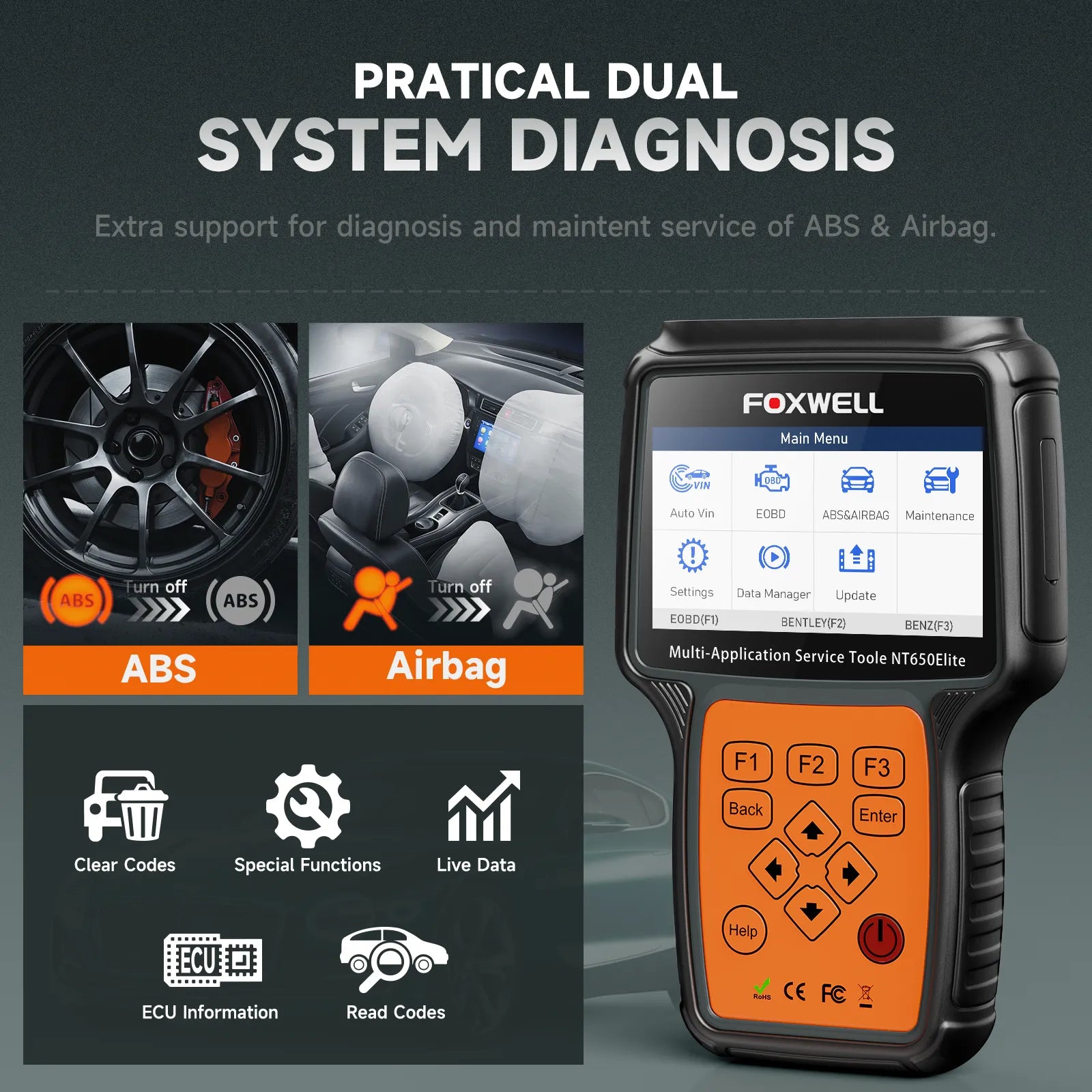 FOXWELL NT650 Elite OBD2 Automotive Scanner SAS A/F OIL EPB BRT DPF 26+ Reset Professional Auto Car Diagnostic Tool OBD2 Scanner