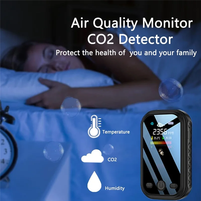 Promotion! 5 in 1 CO2 Meter Digital Temperature Humidity Tester CO2 Sensor TVOC HCHO CO2 Detector Air Quality Monitor(Black)