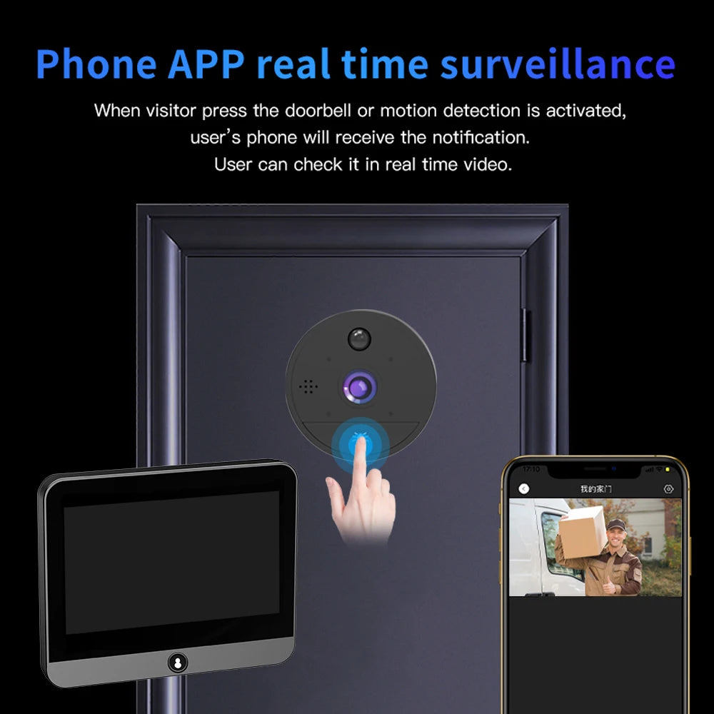 Tuya Smart 8000mAh Battery 1080P Door Peephole WiFi Camera 4.3' Infrared Light Intercom Door Cameras Wireless Doorbell for Home