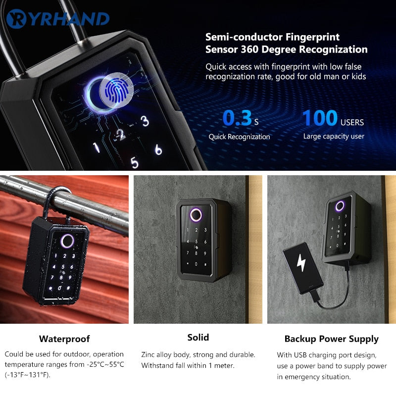 YRHAND TTlock Wifi Security Boxes password Smart Fingerprint Digital Cerradura Inteligente Tuya Electronic Portable Lock Boxes