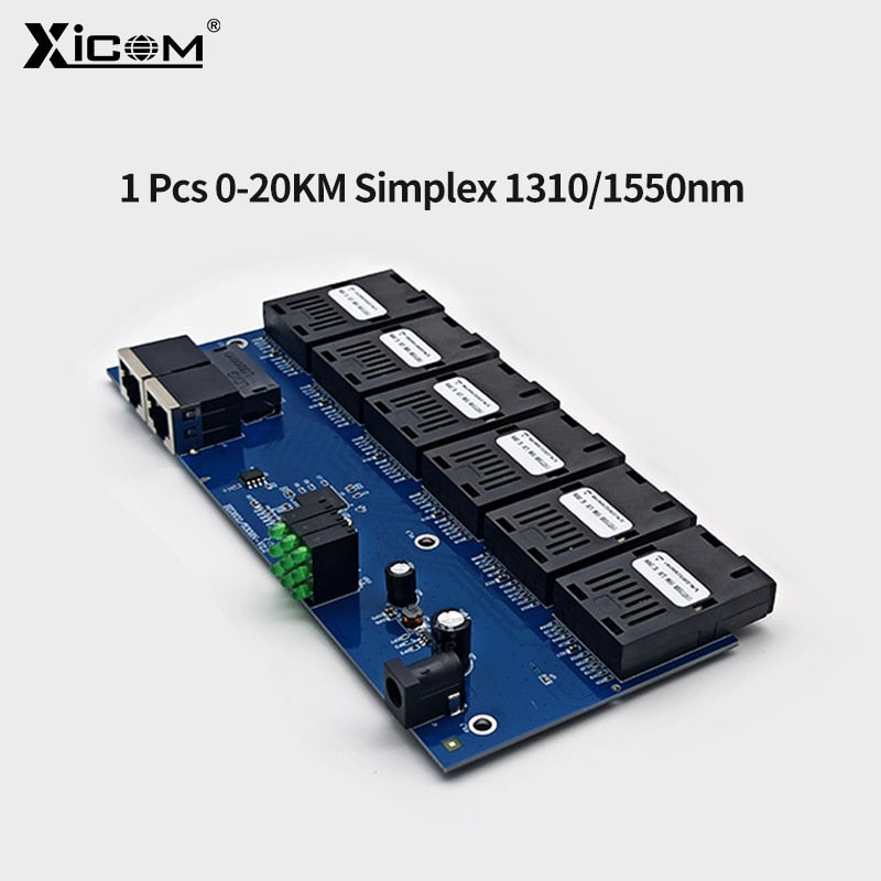 10/100M Single Mode Fiber Switch Optical Media Converter PCBA 6*155M Fiber Port 2 RJ45 Port 20KM SC Fast Ethernet Simplex/Duplex