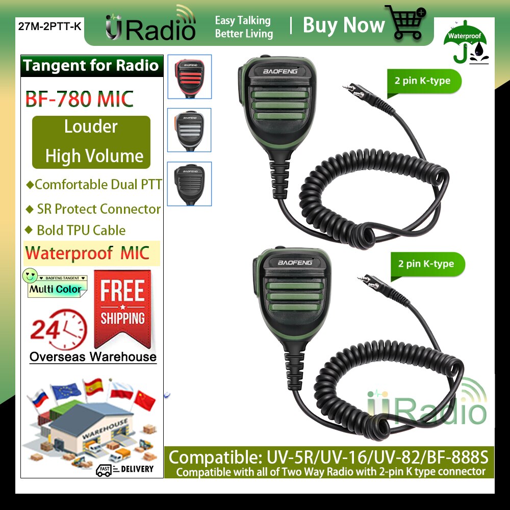 BF-780 Baofeng Tangent for Walkie Talkie Microphone Speaker Dual PTT Mic for UV-5R BF-888S UV-S9PLUS UV-16 PLUS V2 Two Way Radio