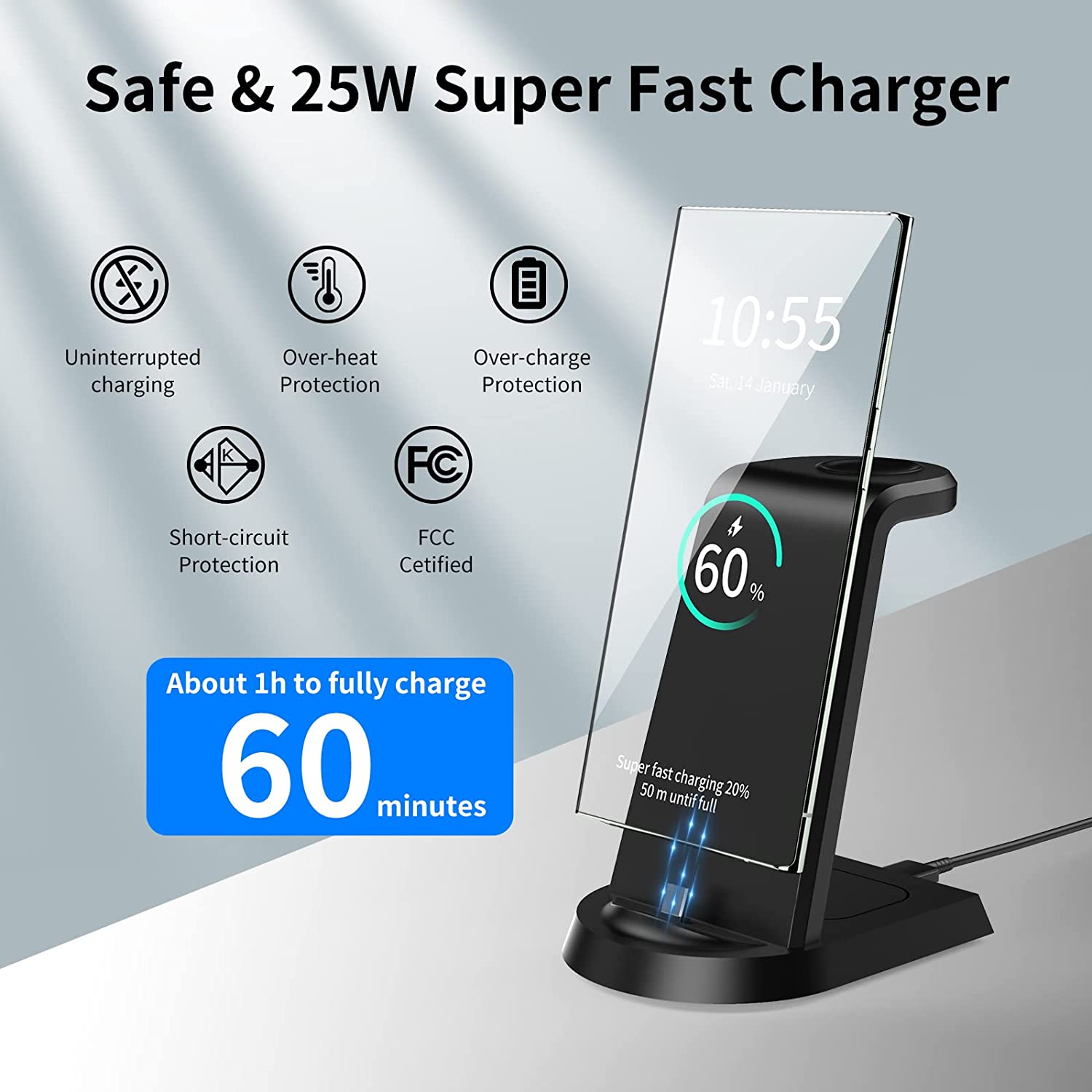 25W Super Fast Wireless Charger 3 in 1 for Samsung S23 Ultra S22 S21 S20 Galaxy 5 4 3 Active 2 Watch Earbuds Charging Station