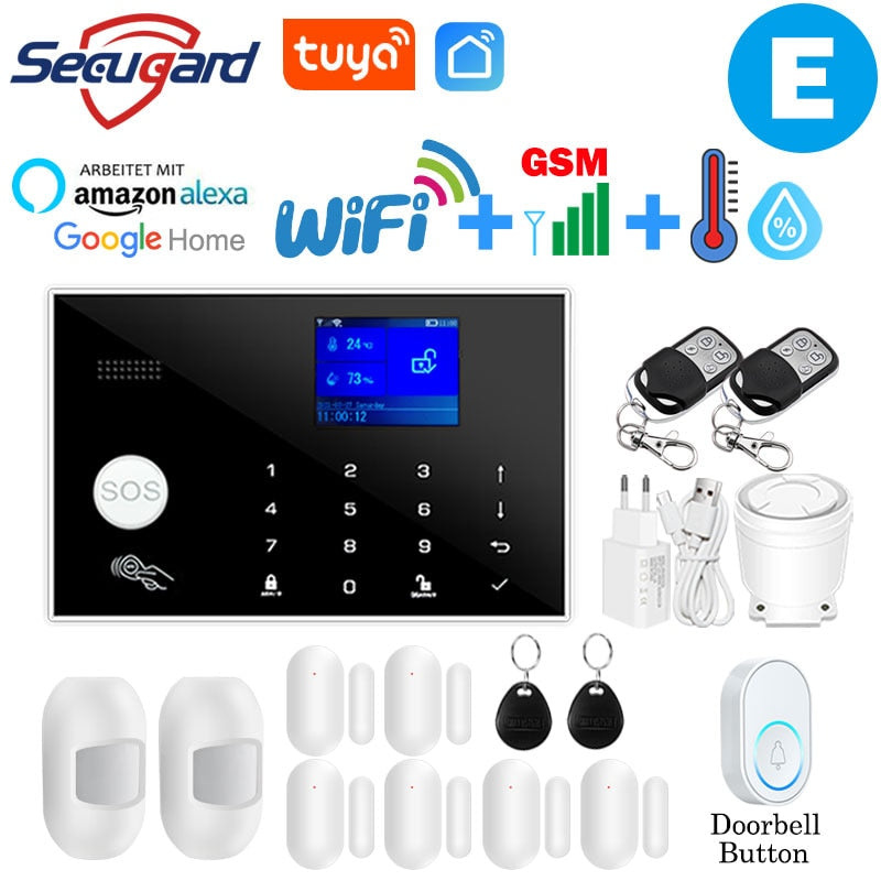 WiFi GSM Alarm System Tuya Smart Home TFT Screen RFID APP Touch Keyboard House Burglar Security Alarm Support Voice Switching