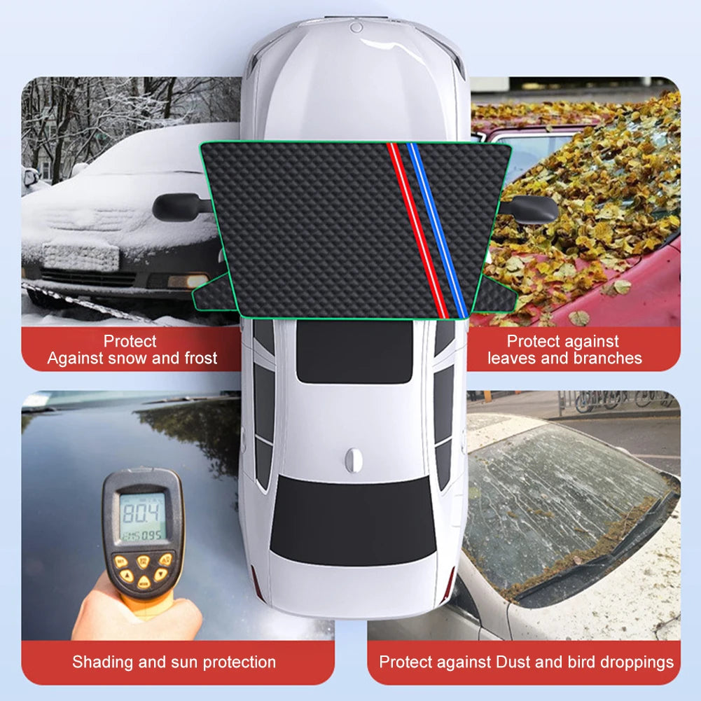 Car Snow Cover Thickened Cotton Stuffing Windshield Cover with Side Mirror Cover Protector for Snow Ice Frost Rain 166*104cm