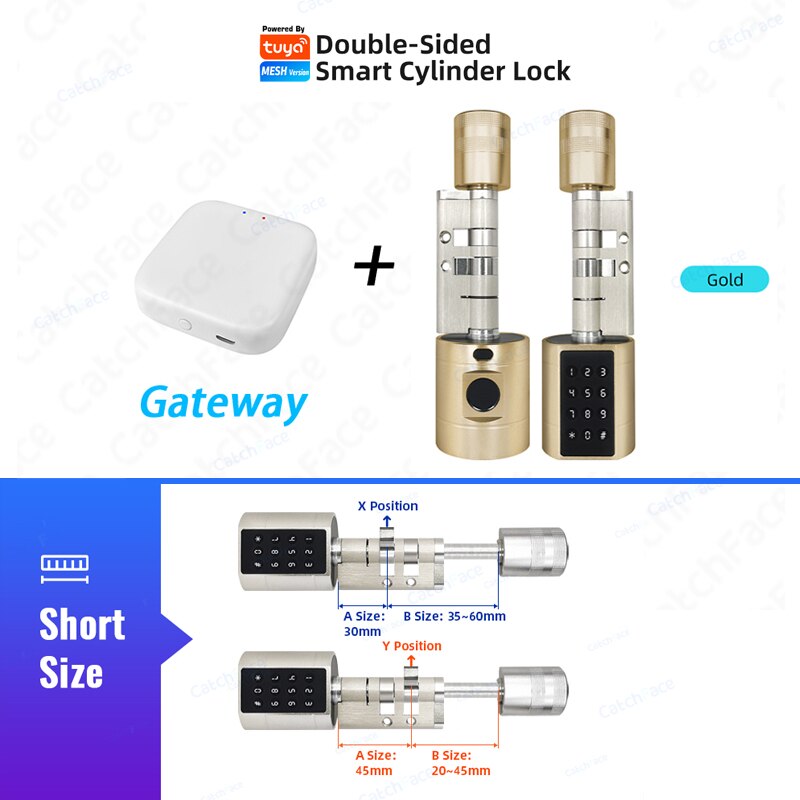 Catchfcae New Adjustable Replacement Tuya APP Fingerprint Cylinder Electronic Smart  Door Lock Digital Keypad Code Keyless