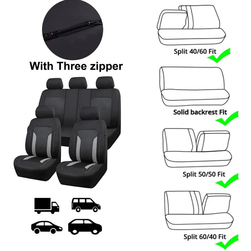 AUTO PLUS Universal Gray Mesh Seat Covers For Car With 3 Zipper Rear Seat Split Airbag Compatible Fit For Most Car SUV Truck VAN