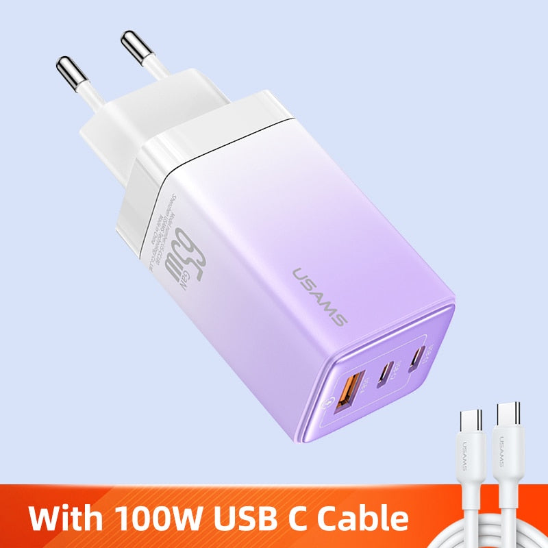 USAMS 65W GaN Charger Type C PD Fast Charger USB C Quick Charge 4.0 3.0 Phone Charger For MacBook iPad Pro iPhone Xiaomi Laptop