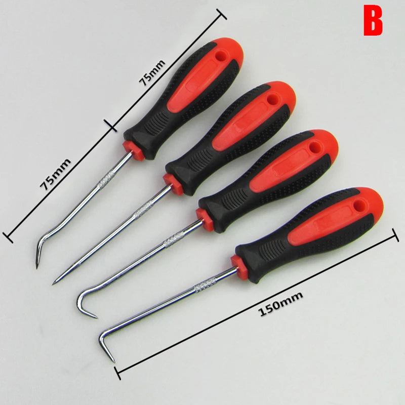 4Pcs Car Auto Vehicle Oil Seal Screwdrivers Set O Ring Removal Tool Gasket Puller Long Remover Tool Set Auto Car Pick and Hook