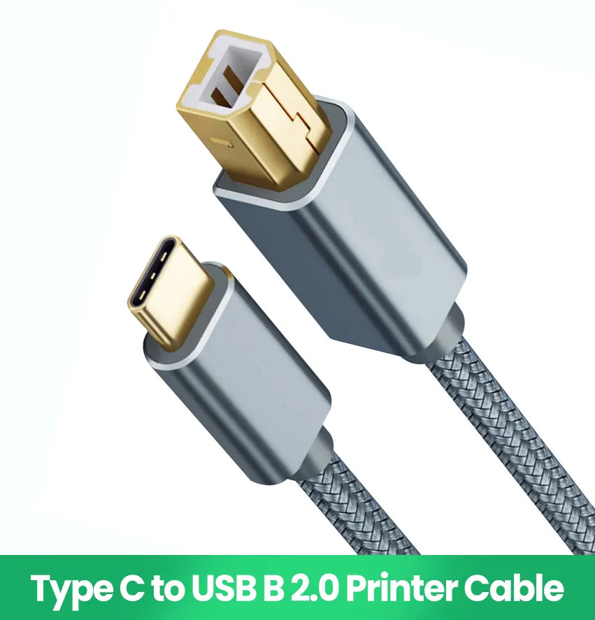 USB C to USB B 2.0 Printer Cable Braided Printer Scanner for Epson HP Canon Brother MacBook Pro Samsung MIDI Controlle Cable