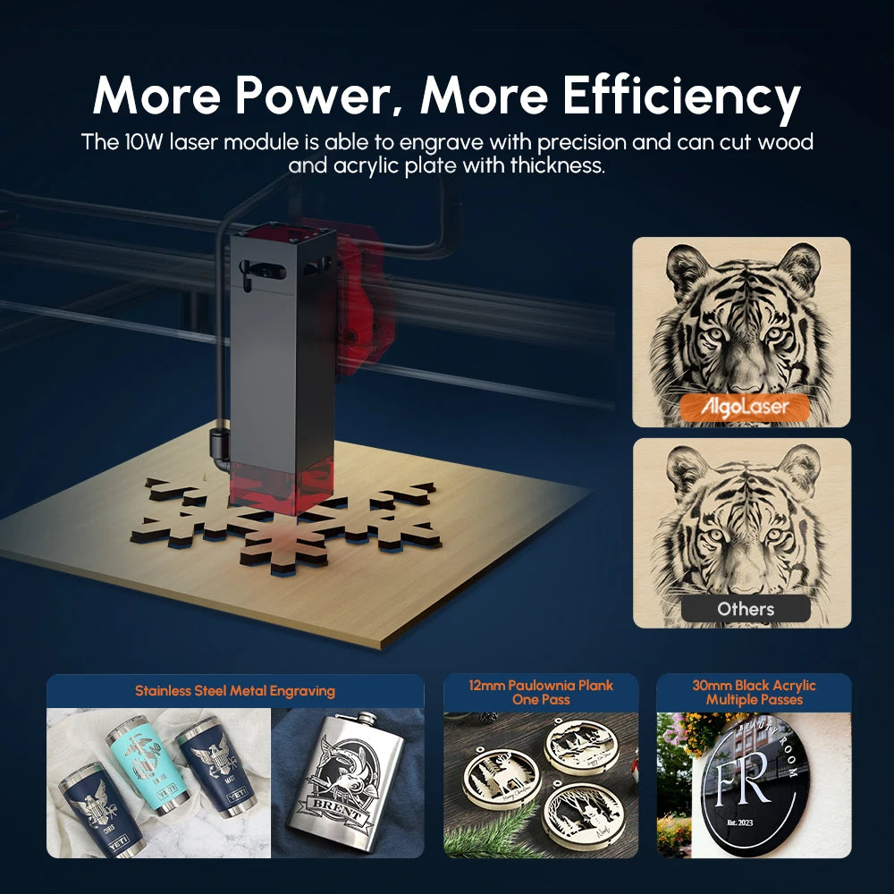 AlgoLaser 10W Laser Engraving Cutting Machine With Rotary Roller Wifi Off-line Control Powerful Metal Glass CNC Engraver Cutter