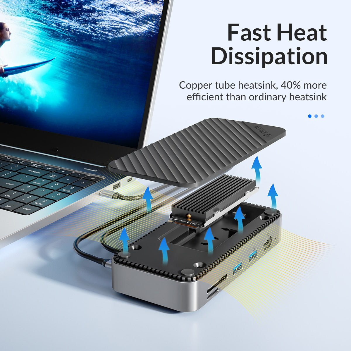 ORICO USB HUB Docking Station with M.2 NVMe SATA SSD Enclosure External 10Gbps 4K 60Hz HDMI-Com RJ45 SD/TF for Laptop Macbook