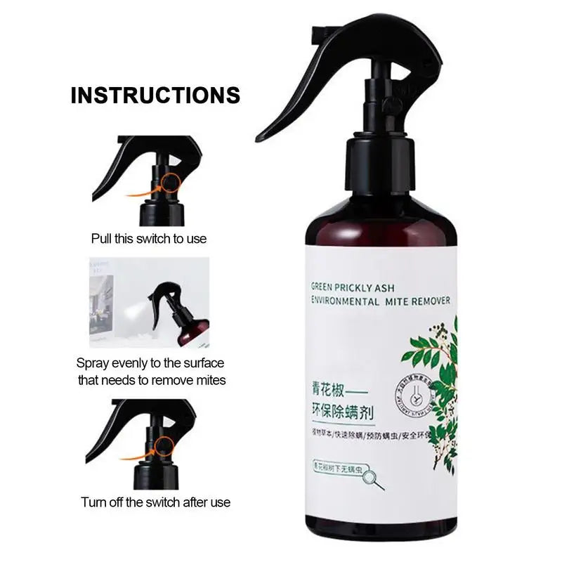 Natural Plant Green Pepper Mite Removal Spray 300ml Bed Sofa Household Wash-free Indoor Natural Vacuum Mite Cleaning Supplies