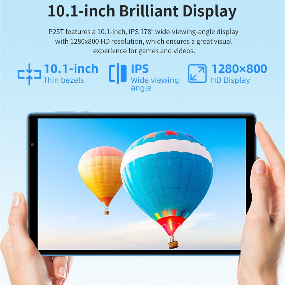 Teclast P25T 2023 Android 12 Tablet 10.1 inch IPS 1280x800 4GB RAM 64GB ROM 2.4G+5G Wi-Fi 6 BT 5.0 Type-C Dual Cameras