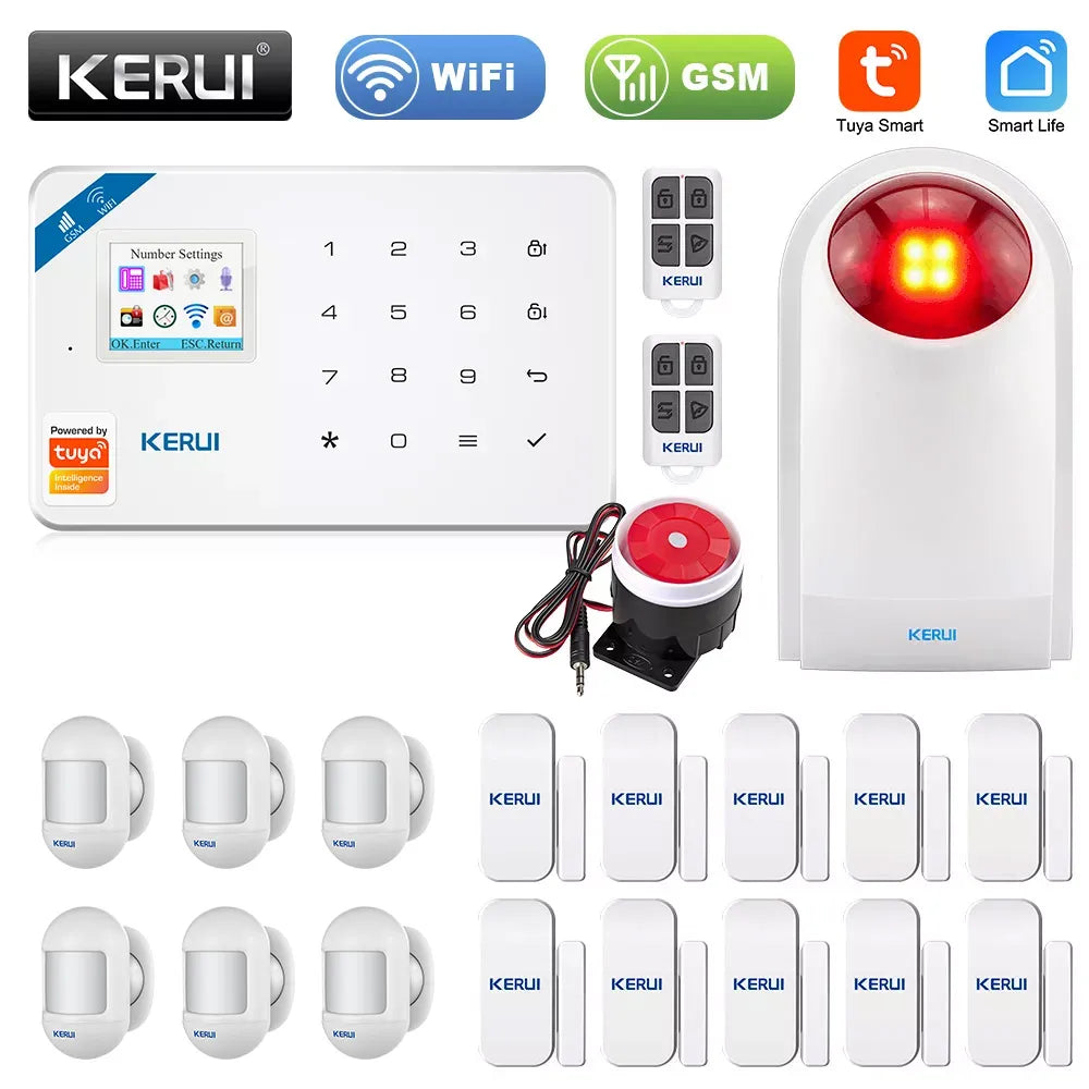 KERUI W181 Tuya Smart Home WIFI GSM Alarm System Burglar Home Security Alarm App Control Motion Sensor 6 Languages Garage alarm