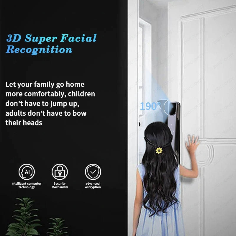 3D Face Recognition Smart Lock Waterproof Tuya APP Fingerprint Biometric Password IC Card Code Electronic Door Locks with Camera