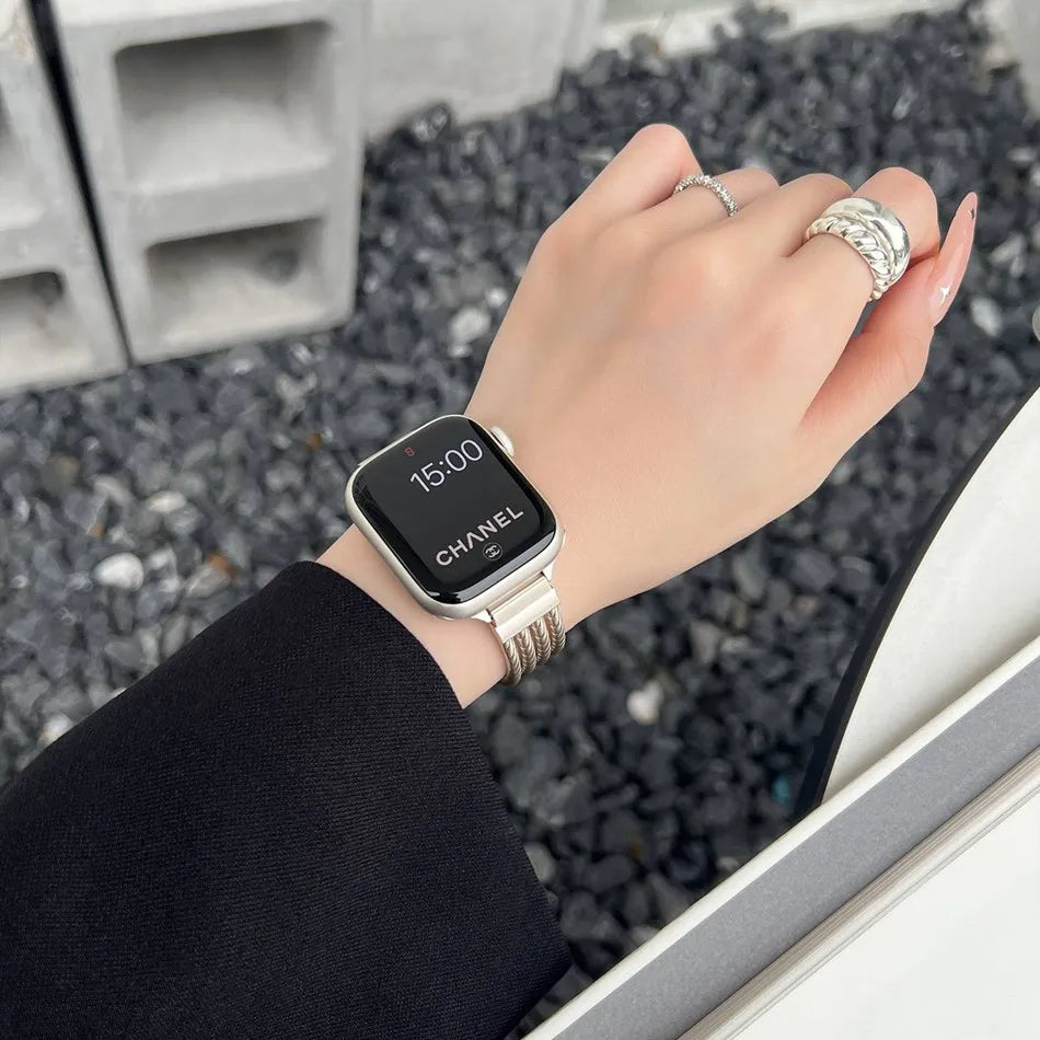 Metal Stripe Bracelet Strap For Apple Watch Series 9 8 7 6 SE 5 45/44/42/41mm Luxury INS Band For IWatch Ultra 2 49mm 40mm 38mm