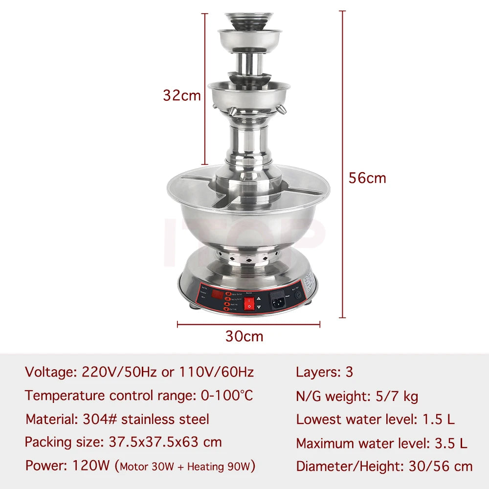ITOP DHC3F Wine Fountain Machine Juice Waterfall Champagne/Beverage Fountain Machine 3 Layer Heating Maker Warmer 220V 110V