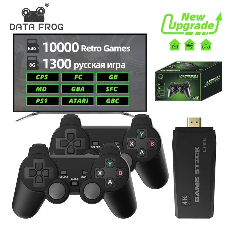 DATA FROG Retro Video Game Console 2.4G Wireless Console Game Stick 4k 10000 Games Portable Dendy Game Console for TV