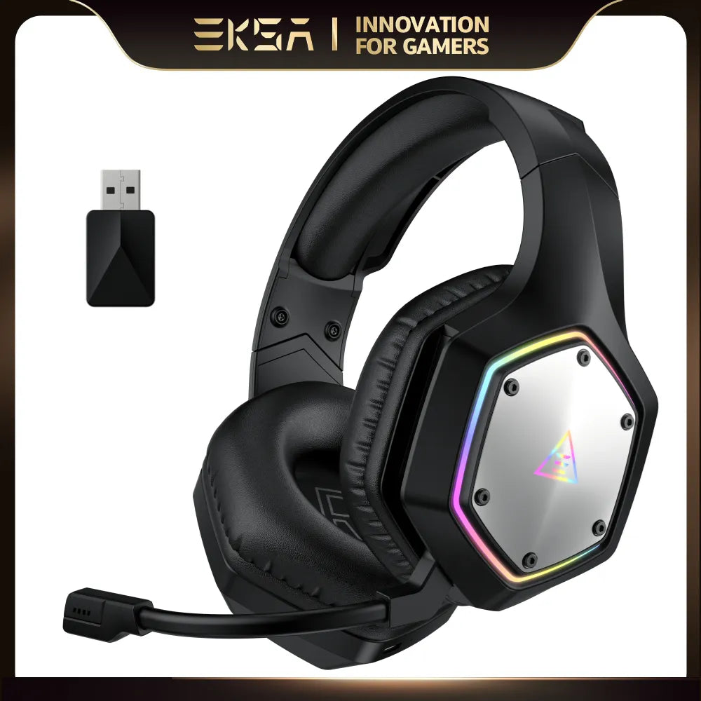 EKSA 2.4GHz Wireless Headphones E1000 WT 7.1 Surround Wired Gaming Headset Gamer with ENC Mic Low Latency for PC/PS4/PS5/Xbox