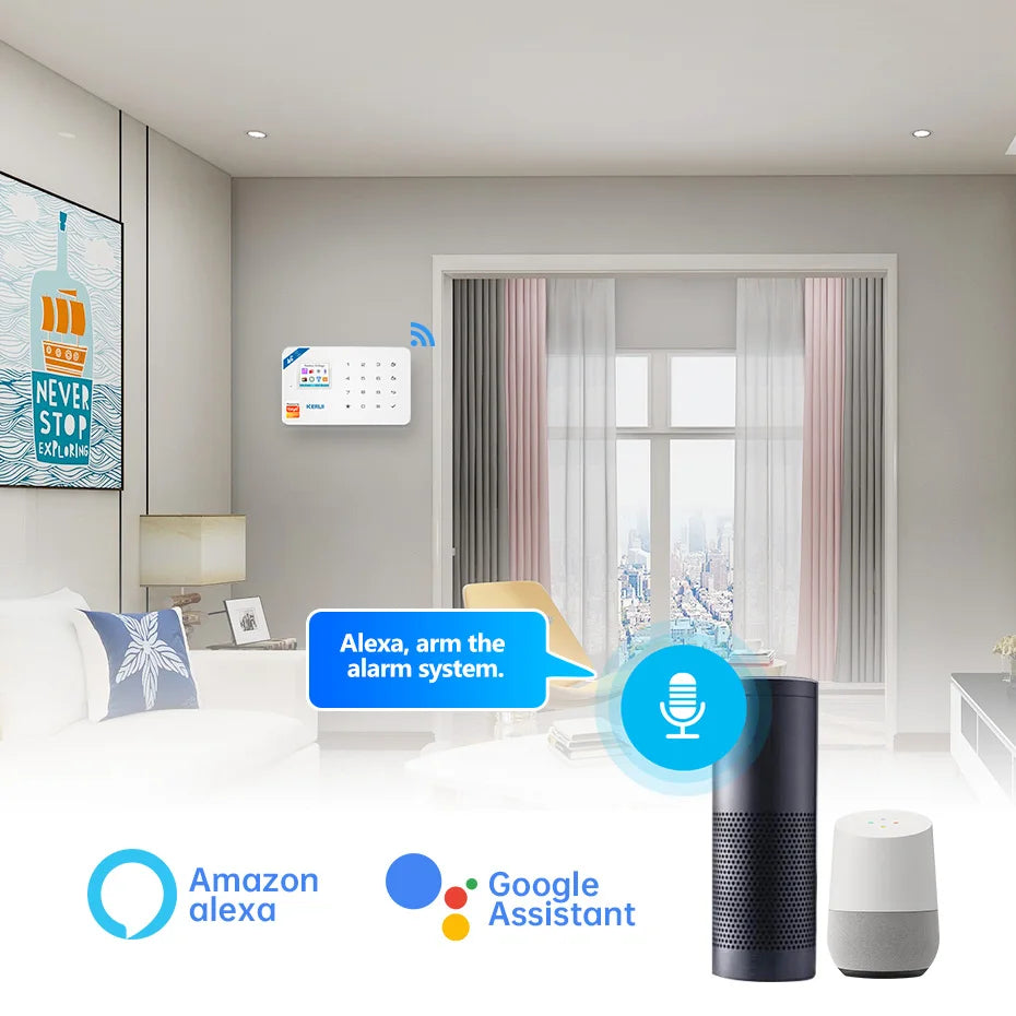 KERUI W184 Tuya Security Protection Smart Home GSM 4G WIFI Alarms Anti Theft Security Alarm System Kit Sensor 6 Languages Garage
