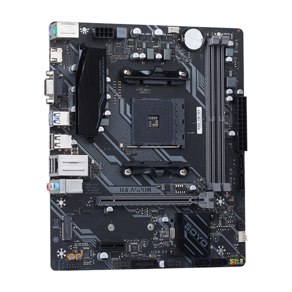 SOYO Full New Dragon A520M Motherboard Support AMD Ryzen CPU(3600/4650G/5600G/5600X) M.2 NVME USB3.1 Dual Channel DDR4 Memory