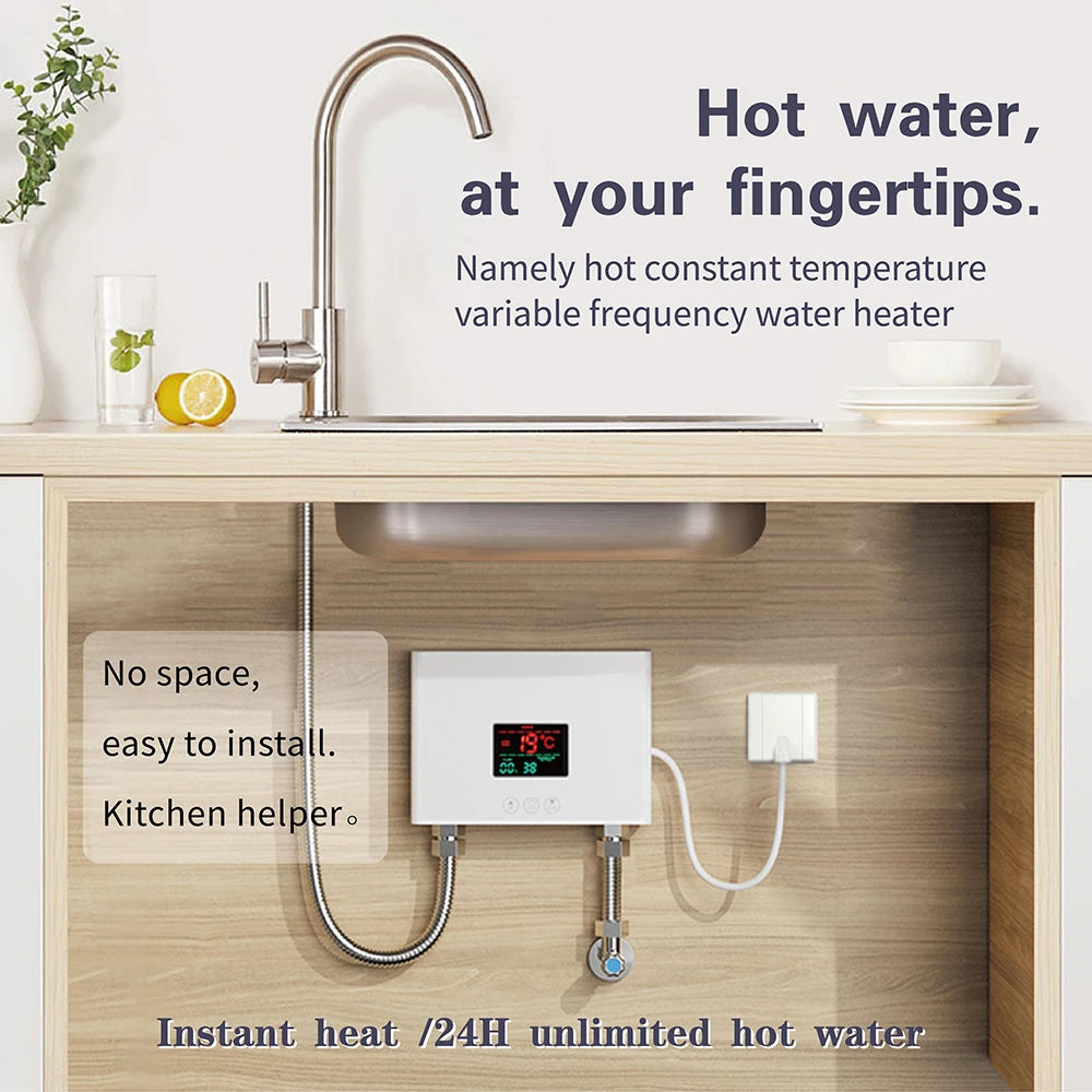 220V 110V Mini Electric Water Heater LCD 5500W Tankless Instantaneous Home Bathroom Shower Hot Water Fast Heating Remote Control