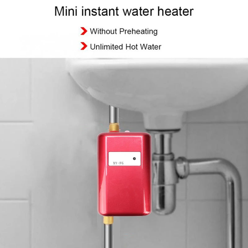 3000W Instant Electric Tankless Water Heater Mini Hot Instantaneous Water Heater for Kitchen Bathroom Treasure 3800W 110-240V