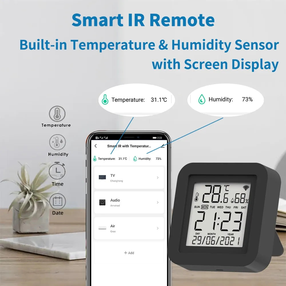 Tuya Smart Universal IR Remote With Temperature Humidity Sensor for Air Conditioner TV AC Works with Alexa Google Home Yandex