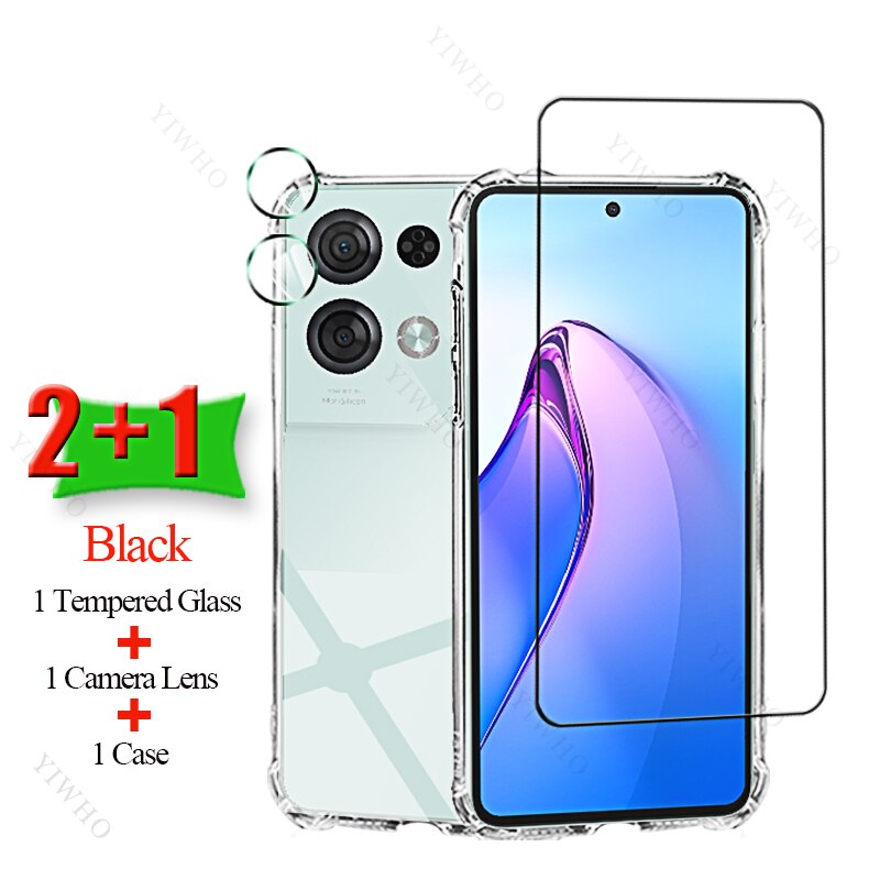 6+1 Screen Protector Full Glue Tempered Glass for Oppo Reno 8 Pro Soft Silicone Case Camera Cover for OPPO Reno8Pro 6.7" CPH2357