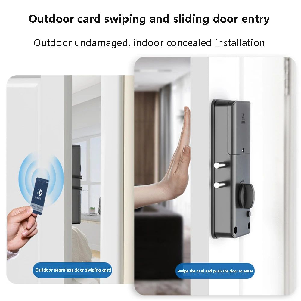 Tuya APP Remote Control Automatic 13.56MHz IC Card Motor Lock Invisible No Drill Hole Installation Door Lock For Wooden Door