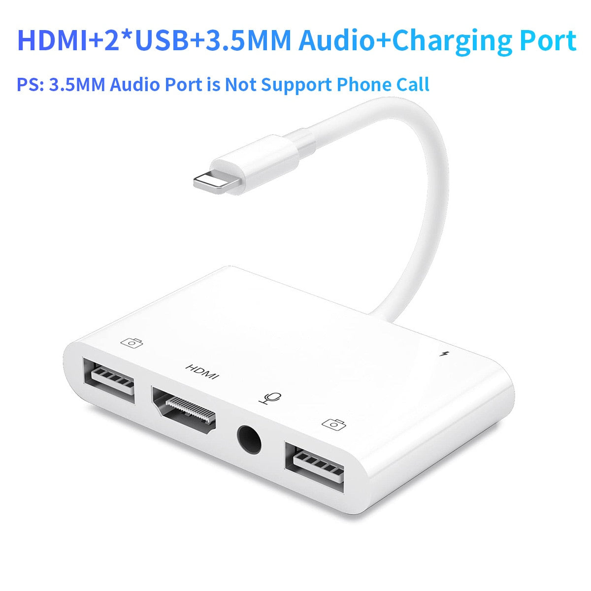 Lightning to HDMI Digital Av Adapter Dual USB/OTG Hub for iPhone/iPad to 1080p TV Mic Audio Live-Stream Converter with Charging