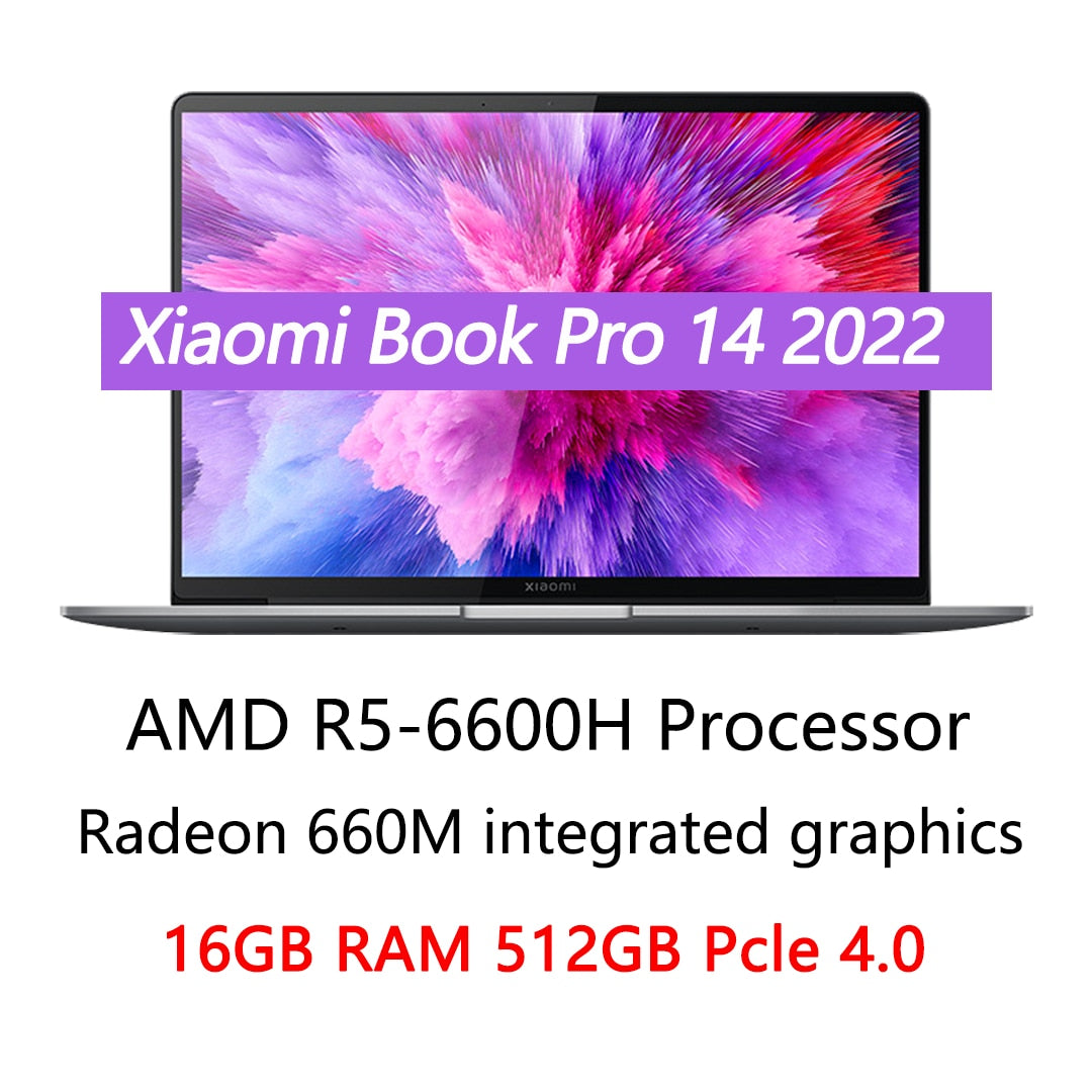 Xiaomi Mi Book Laptop Pro14 Ryzen AMD R7-6800H/R5-6600H 2.8K OLED Screen 16GB RAM 512GB/1TB SSD 14Inch Office Notebook PC