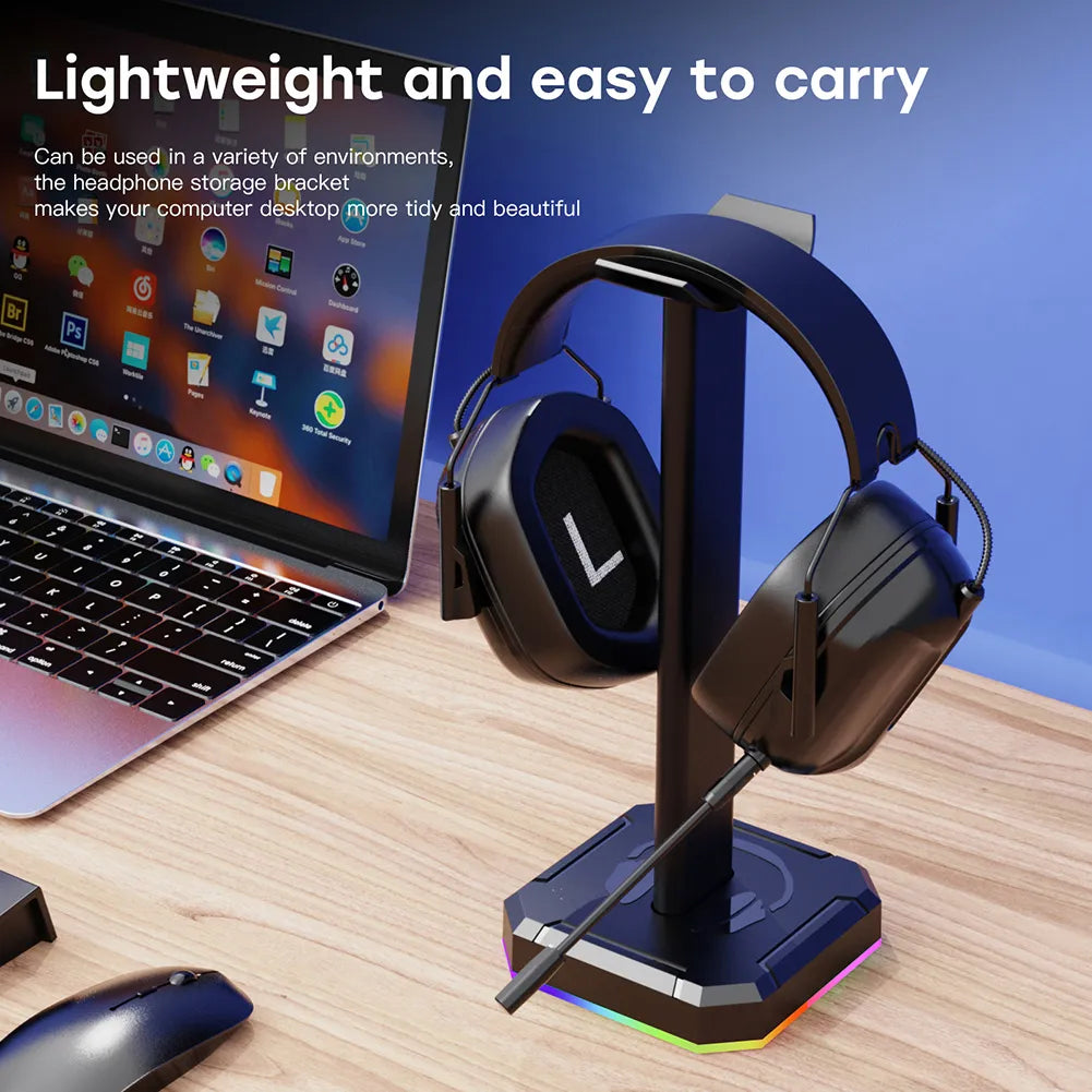 Headphone Holder RGB Backlight Head Mounted Headset Stand Rack Desktop Organizer Vertical Bracket Hanger display stand
