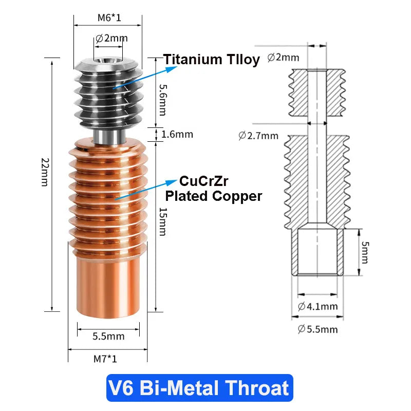 High Quality E3D V6 Throat V5 3D Printer Parts CR10 Bi-metal Heatbreak Copper Plated MK8 Throats For Ender 3 S1/Pro CR10S CR6 SE