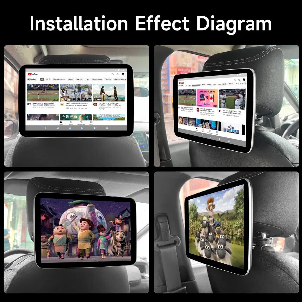 JIUYIN Headrest Monitor Display IPS Android12 Tablet Touch Screen For Car Rear Seat Player Video Music Bluetooth AirPlay HDMI