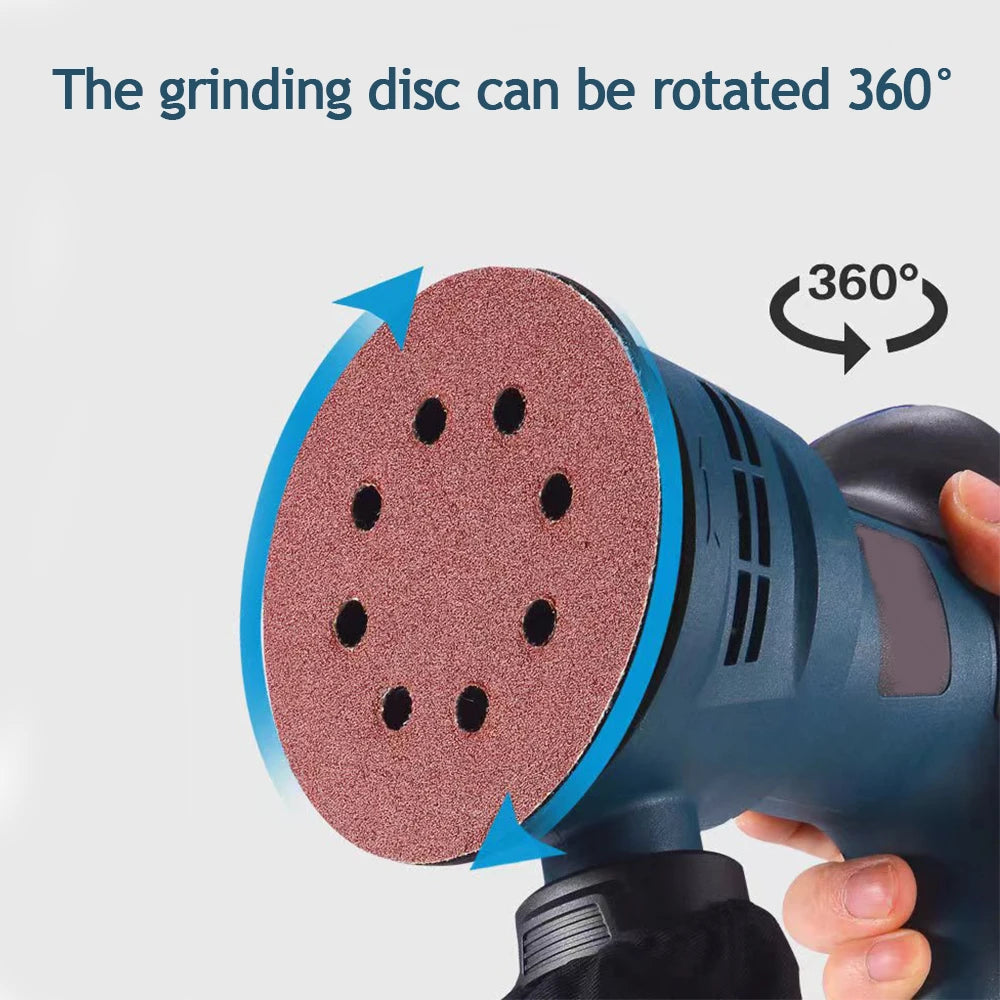 300W Electric Eccentric Sander 5 Inch 125mm Wood Sanding Processing Car Polishing Machine With Dust Box 6 Gears Speed Adjustment