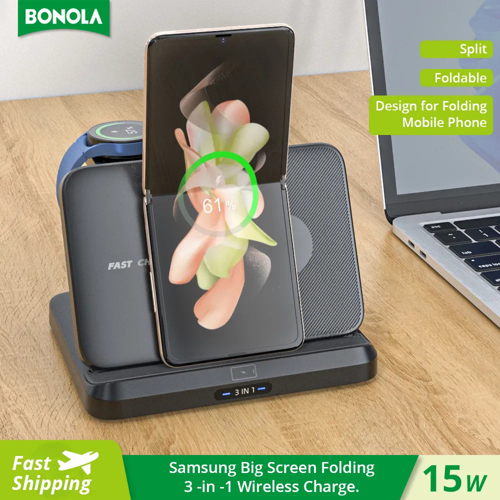 Bonola 3 in 1 Wireless Charger Stand for Samsung S23 Ultra/Note 20  Fast Wireless Chargers Foldable for Galaxy Watch 5/EarBuds
