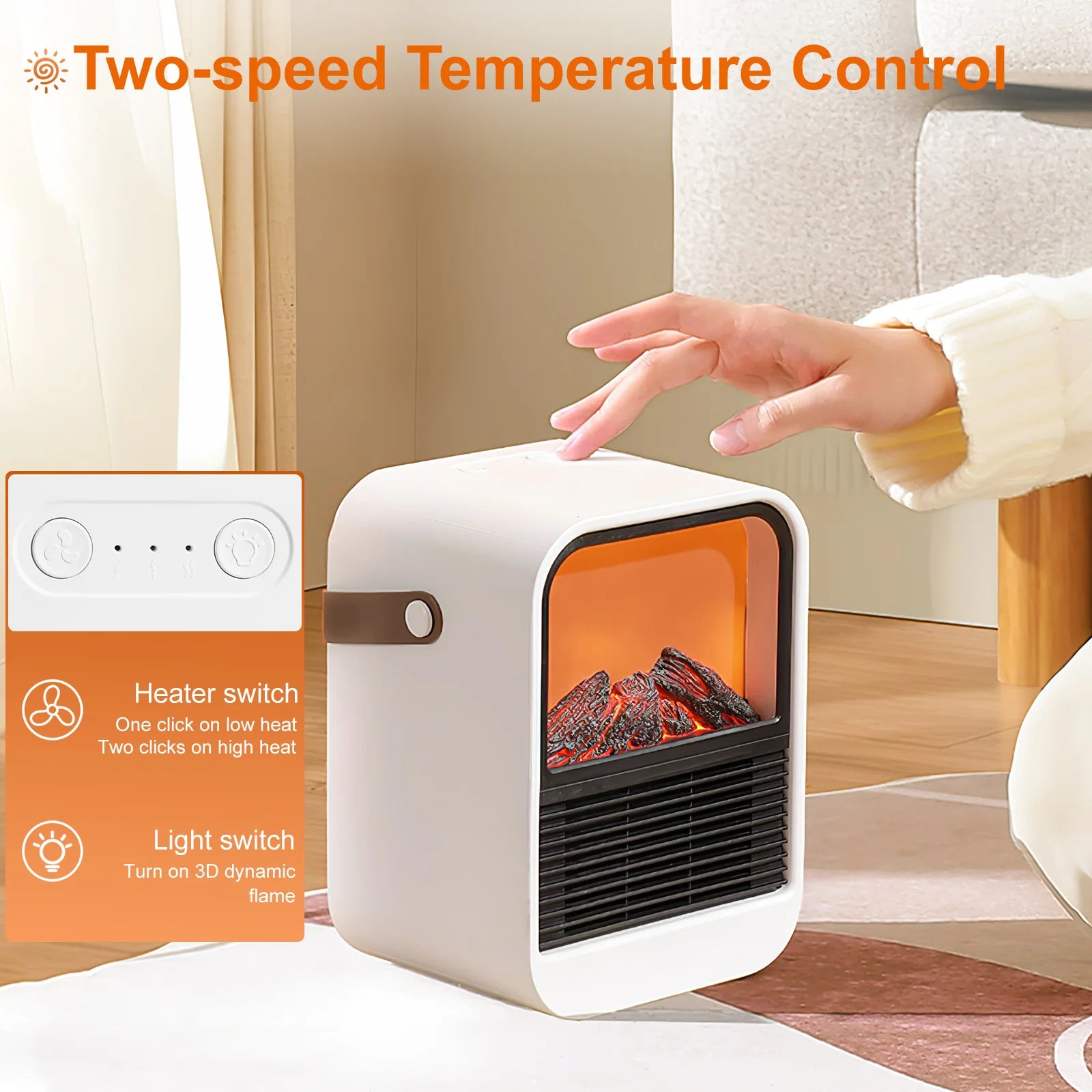 Eary Room Heater for Home Winter Electric Hand Warmer Compact Portable Warmer 2 Speed Temperature Control Warm Fireplace