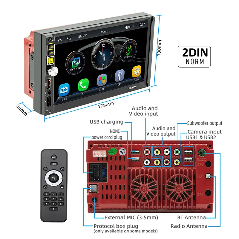 2 Din Car Radio CarPlay Wireless Android-Auto Bluetooth Mirror Link MP5 Player Aux USB Stereo Multimedia System Head Unit FS06W