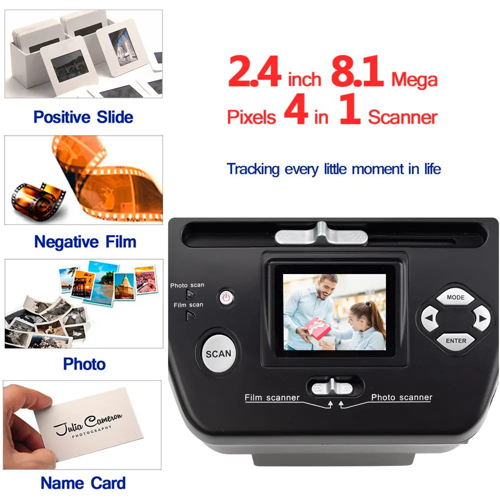 Digital Photo 16MP Film Scanner 4 in 1 Scanner Converts 35mm 135 Film Slides & Negatives for Saving to Image Files